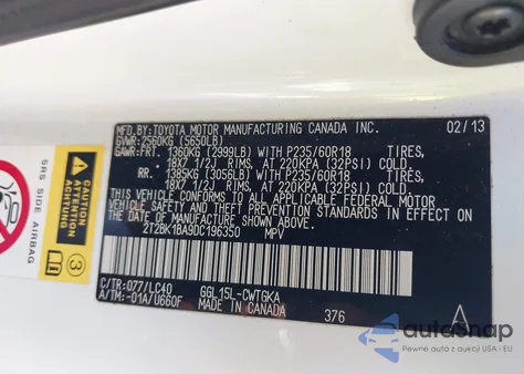 2013 Lexus Rx350 from USA, damaged, VIN 2T2BKBA9DC196350